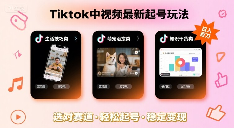 Tiktok中视频最新起号玩法，想要日入百刀，做好这几个赛道就可以了-泱泱学习社