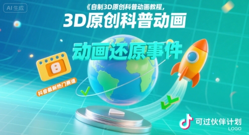 自制3D原创科普动画教程，动画还原事件，抖音最新热门赛道，可过伙伴计划-泱泱学习社