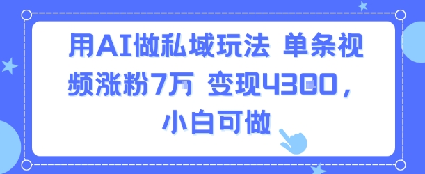 用AI做私域玩法，单条视频涨粉7W变现4.3k，小白可做-泱泱学习社