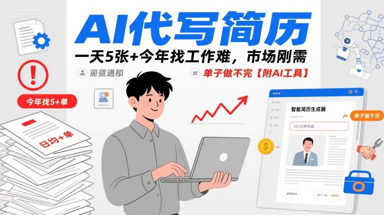 AI代写简历，一天5张+今年找工作难，市场刚需，单子做不完【附AI工具】-泱泱学习社