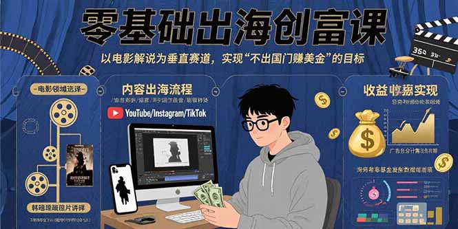 零基础出海创富课：以电影解说为垂直赛道，实现不出国门赚美金的目标-泱泱学习社