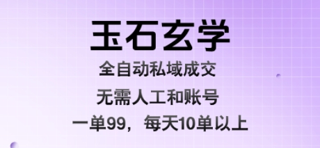 玉石玄学全自动私域成交，一单99每天十单以上，无需人工和矩阵账号，蓝海项目直接干【揭秘】-泱泱学习社
