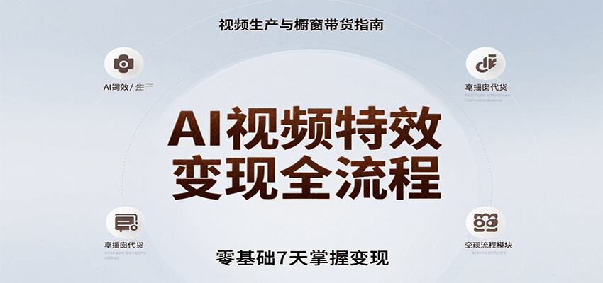 AI视频特效变现全流程，零基础7天掌握视频生产到橱窗带货变现-泱泱学习社