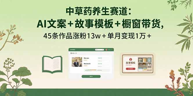 中草药养生赛道：AI文案+故事模板+橱带货，45条作品涨粉13w+单月变现1万+-泱泱学习社
