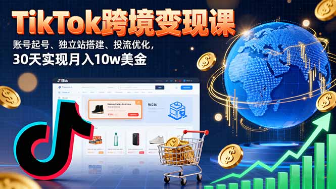 TikTok跨境变现课：账号起号、独立站搭建、投流优化，30天实现月入10w美金-泱泱学习社