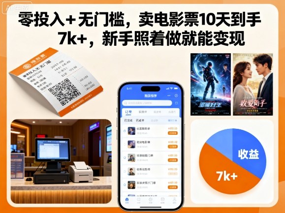 零投入+无门槛，卖电影票10天到手7k+，新手照着做就能变现【揭秘】-泱泱学习社