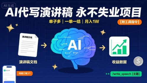 AI代写演讲稿，永不失业项目，单子多，一单一结，月入1W【附工具指令】-泱泱学习社