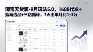 淘宝无货源-9月玩法5.0，1688代发+蓝海选品+三店循环，7天出单月利1-3万-泱泱学习社