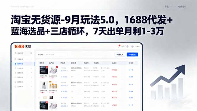 淘宝无货源-9月玩法5.0，1688代发+蓝海选品+三店循环，7天出单月利1-3万-泱泱学习社