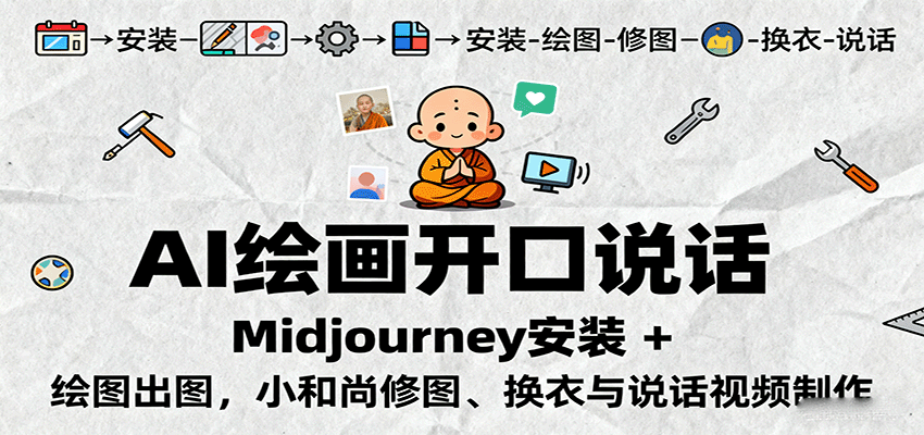 AI绘画开口说话，Midjourney安装 + 绘图出图，小和尚修图、换衣与说话视频制作-泱泱学习社