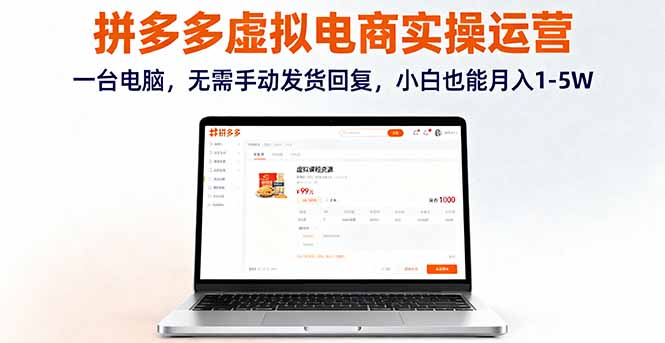 拼多多虚拟电商实操运营，一台电脑，无需手动发货回复，小白也能月入1-5W-泱泱学习社