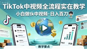 TikTok中视频全流程实操教学，小白做tk中视频，日入百刀-泱泱学习社