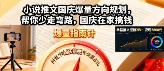 小说推文国庆爆量方向规划，帮你少走弯路，国庆在家搞钱-泱泱学习社