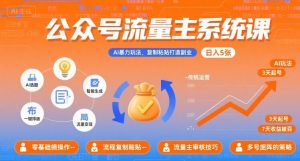 公众号流量主系统课，AI暴力玩法，复制粘贴打造副业，日入5张 +【附工具指令】-泱泱学习社