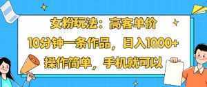 女粉玩法：高客单价，10分钟一条作品，日入1k+操作简单，手机就可以-泱泱学习社