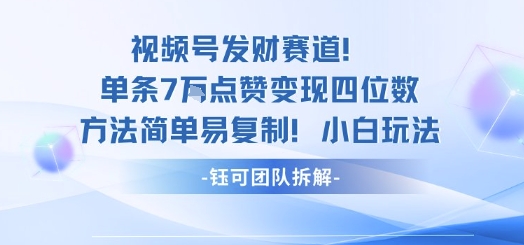 视频号发财赛道单条7W点赞变现四位数方法简单易复制小白玩法-泱泱学习社
