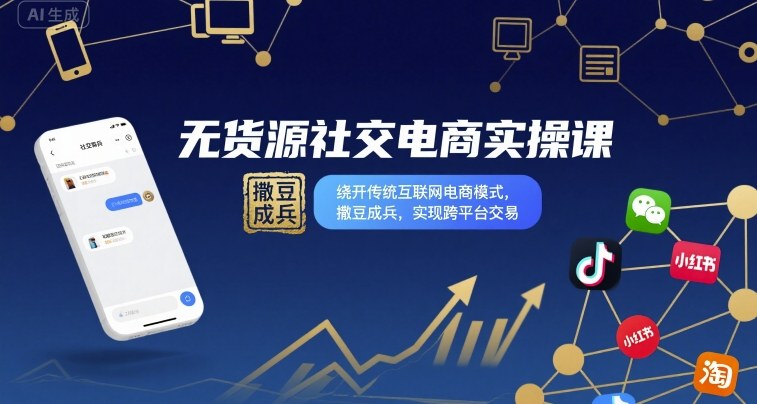 无货源社交电商实操课，绕开传统互联网电商模式，撒豆成兵，实现跨平台交易-泱泱学习社