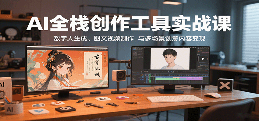 图片[1]-AI全栈创作工具实战课：数字人生成、图文视频制作与多场景创意内容变现-泱泱学习社