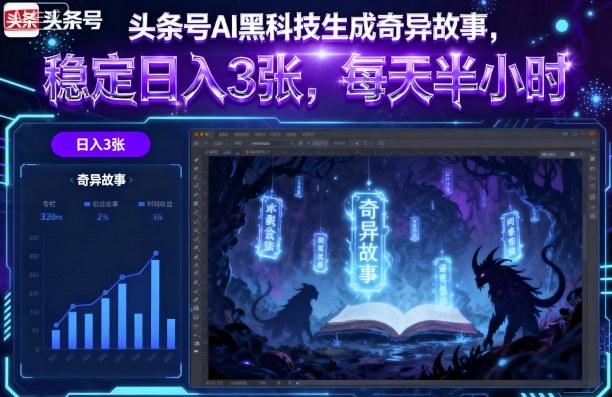 头条号AI黑科技生成奇异故事，稳定日入3张，每天半小时-泱泱学习社