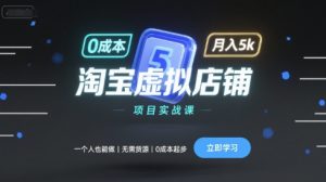 淘宝虚拟店铺项目实战课，一个人也能做，无需货源、0成本起步，月入5k-泱泱学习社