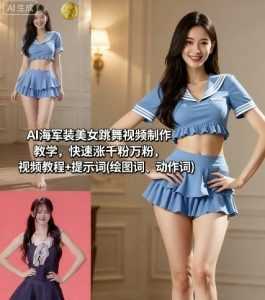 AI海军装美女跳舞视频制作教学，快速涨千粉万粉，视频教程+提示词(绘图词、动作词)-泱泱学习社