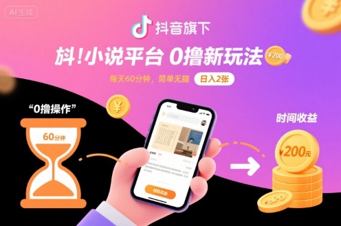 抖音旗下小说平台0撸新玩法，每天挂G60分钟，简单无脑，日入2张【揭秘】-泱泱学习社