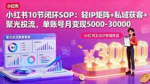 小红书10节闭环SOP：轻IP矩阵+私域获客+聚光投流，单账号月变现5000-30000-泱泱学习社