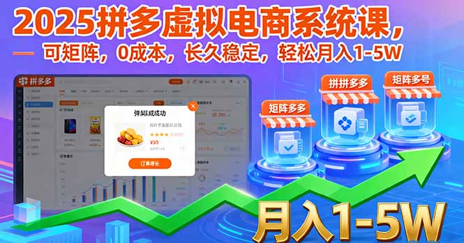 2025拼多多虚拟电商系统课，可矩阵，0成本，长久稳定，轻松月入1-5W-泱泱学习社