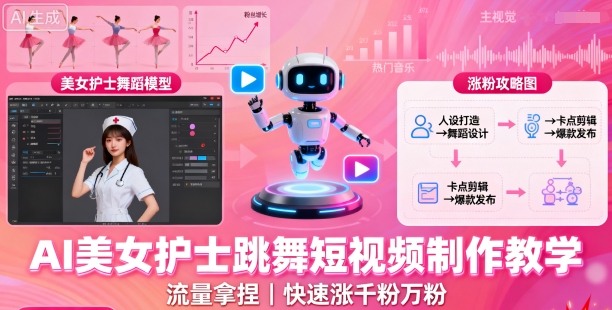 AI美女护士跳舞短视频制作教学，流量拿捏，快速涨千粉万粉【提示词+视频教程】-泱泱学习社