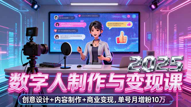 2025数字人制作与变现课，创意设计+内容制作+商业变现，单号月增粉10万+-泱泱学习社