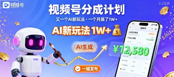 视频号分成计划：又一个AI新玩法，一个月搞了1W+，纯AI生成，一键发布即可-泱泱学习社