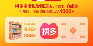 拼多多虚拟类目玩法，0成本，可矩阵，小白也能轻松日入1000+-泱泱学习社