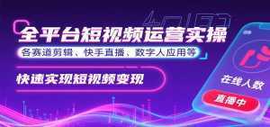 全平台短视频运营实操，各赛道剪辑、快手直播、数字人应用等，快速实现短视频变现-泱泱学习社