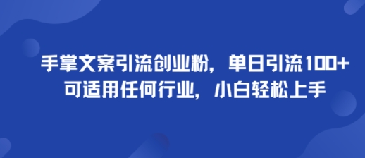 手掌文案引流创业粉，单日引流100+，可适用任何行业，小白轻松上手-泱泱学习社