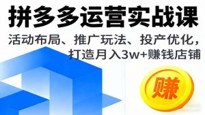 拼多多运营实战课,活动布局、推广玩法、投产优化,打造月入3w+赚钱店铺-泱泱学习社
