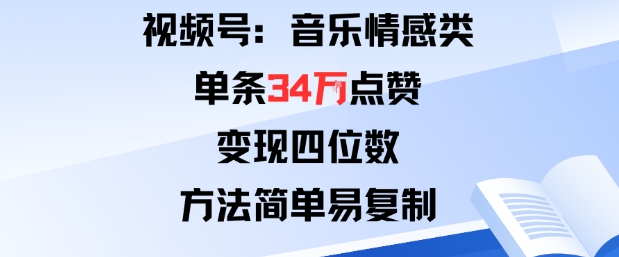 视频号分成计划新玩法：音乐情感类单条34W点赞，变现四位数，方法简单易复制-泱泱学习社