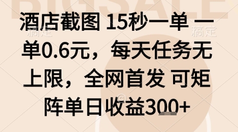 酒店截图项目，15秒一单，一单0.6米，每天任务无上限，全网首发可矩阵单日收益3张+【揭秘】-泱泱学习社