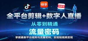 全平台剪辑+数字人直播，从零到精通，掌握最新平台规则与流量密码，实现短视频变现-泱泱学习社