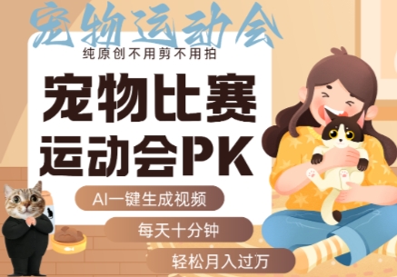 AI一键生成宠物比赛运动会PK视频，纯原创不用剪不用拍，每天十分钟，轻松月入过1W+-泱泱学习社