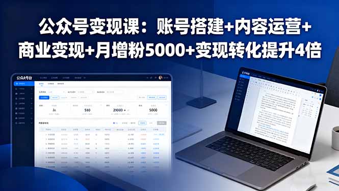 公众号变现课：账号搭建+内容运营+商业变现+月增粉5000+变现转化提升4倍-泱泱学习社