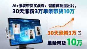 AI+服装带货实战课：智能体批量出片，30天涨粉3万单条带货10万-泱泱学习社