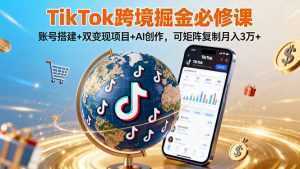 TikTo跨境掘金必修课，账号搭建+双变现项目+AI创作，可矩阵复制月入3万+-泱泱学习社