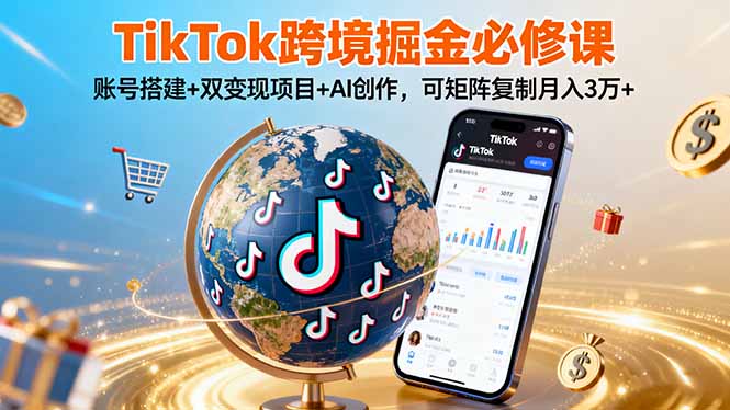TikTo跨境掘金必修课，账号搭建+双变现项目+AI创作，可矩阵复制月入3万+-泱泱学习社