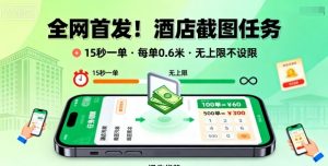 全网首发！酒店截图任务，15秒一单，每单0.6米，任务无上限不设限，矩阵操作单日3张到手【揭秘】-泱泱学习社