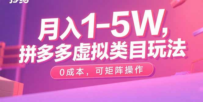 月入1-5W，拼多多虚拟类目玩法，0成本，可矩阵操作-泱泱学习社