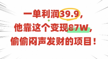 一单利润39.9，有人靠这个变现几十个，偷偷闷声发财的项目-泱泱学习社