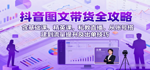 抖音图文带货全攻略：含基础课、精英课，私教直播，从账号搭建到流量提升及出单技巧-泱泱学习社