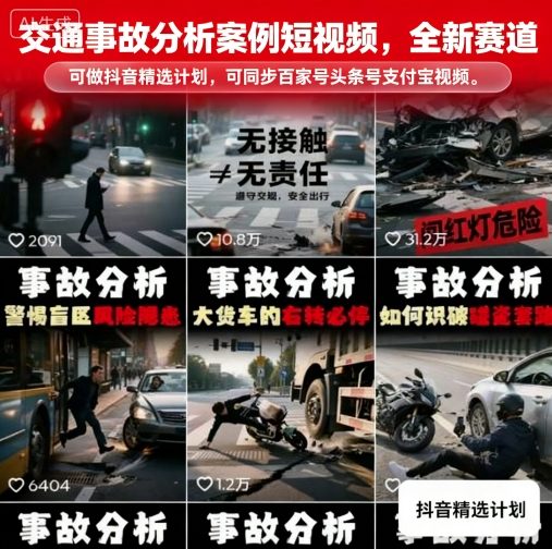 交通事故分析案例短视频，全新赛道，可做抖音精选计划，可同步百家号头条号支付宝视频号平台-泱泱学习社
