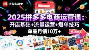 2025拼多多电商运营课：开店基础+流量运营+爆单技巧，单品月销10万+-泱泱学习社