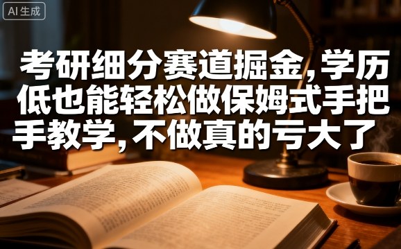 考研细分赛道掘金，日入1k+，学历低也能轻松做保姆式手把手教学，不做真的亏大了【揭秘】-泱泱学习社